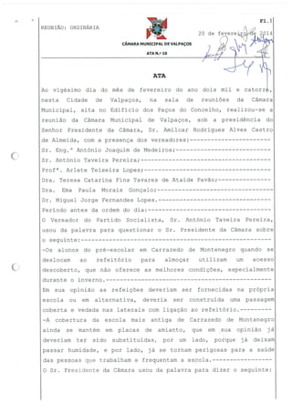 Câmara de Valpaços - Ata 10 2014 de 20 de fevereiro de 2014