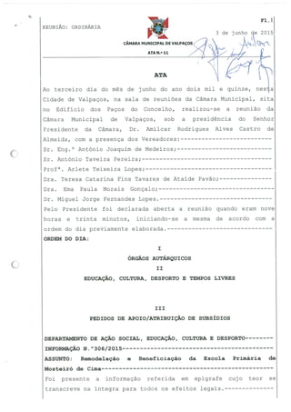 Câmara Municipal de Valpaços - Ata 11 2015 reunião de câmara de 3 de junho