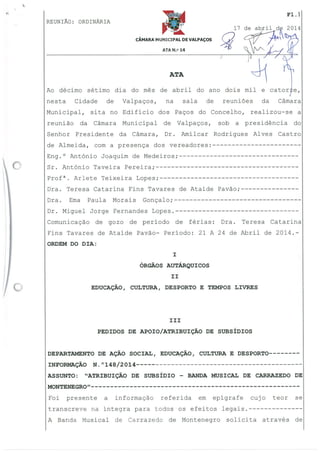 Câmara de Valpaços - Ata 14 2014 de 17 de abril de 2014