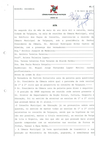 Câmara de Valpaços - Ata 15 2014 de 2 de maio de 2014