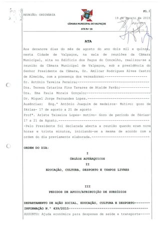 Câmara Municipal de Valpaços - Ata 16 2015 reunião de câmara de 19 de agosto de 2015