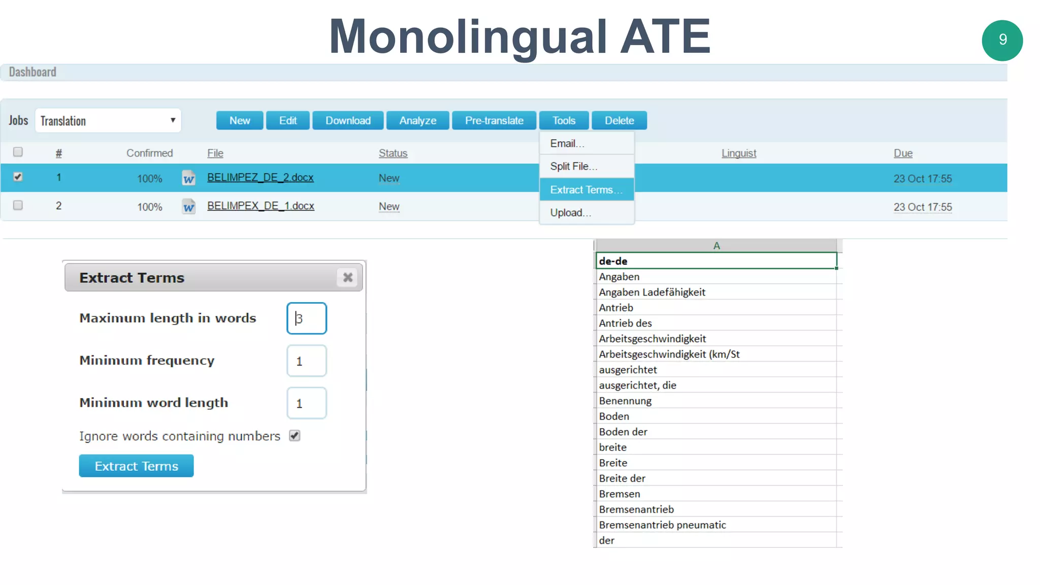 Monolingual ATE 9
 