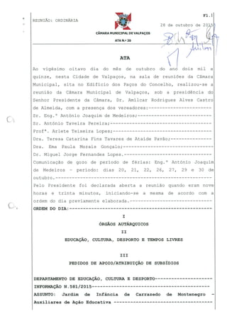 Câmara Municipal de Valpaços - Ata 20 2015 reunião de câmara de 28 de outubro