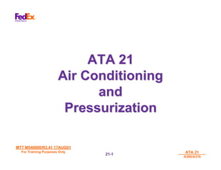 MTT M540000/R3.41 17AUG01
MTT M540000/R3.41 17AUG01
For Training Purposes Only
For Training Purposes Only ATA 21
ATA 21
A300/A310
A300/A310
21-
21-1
1
ATA 21
ATA 21
Air Conditioning
Air Conditioning
and
and
Pressurization
Pressurization
 