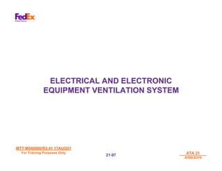MTT M540000/R3.41 17AUG01
MTT M540000/R3.41 17AUG01
For Training Purposes Only
For Training Purposes Only ATA 21
ATA 21
A300/A310
A300/A310
21-
21-97
97
ELECTRICAL AND ELECTRONIC
ELECTRICAL AND ELECTRONIC
EQUIPMENT VENTILATION SYSTEM
EQUIPMENT VENTILATION SYSTEM
 