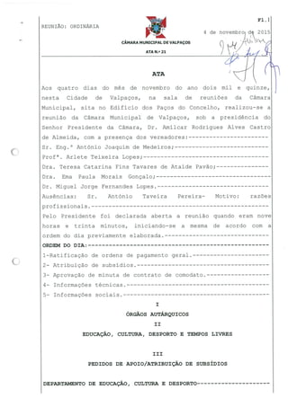 Câmara Municipal de Valpaços - Ata 21 2015 reunião de câmara de 4 de novembro
