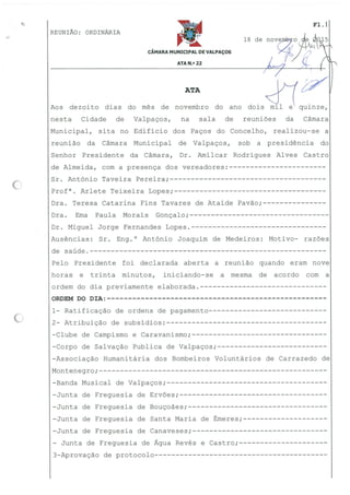 Câmara Municipal de Valpaços - Ata 22 2015 reunião de câmara de 18 de novembro
