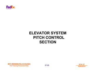 MTT M540000 R3.3 01AUG01
MTT M540000 R3.3 01AUG01
For Training Purposes Only
For Training Purposes Only
ATA 27
ATA 27
A300/A310
A300/A310
27-
27-55
55
ELEVATOR SYSTEM
PITCH CONTROL
SECTION
 