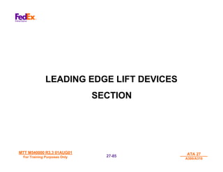 MTT M540000 R3.3 01AUG01
MTT M540000 R3.3 01AUG01
For Training Purposes Only
For Training Purposes Only
ATA 27
ATA 27
A300/A310
A300/A310
27-
27-85
85
LEADING EDGE LIFT DEVICES
SECTION
 