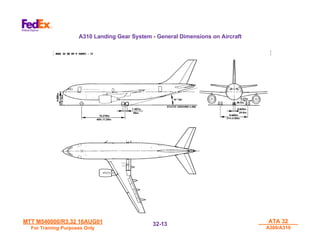 MTT M540000/R3.32 16AUG01
MTT M540000/R3.32 16AUG01
For Training Purposes Only
For Training Purposes Only
ATA 32
ATA 32
A300/A310
A300/A310
32-
32-13
13
A310 Landing Gear System - General Dimensions on Aircraft
 