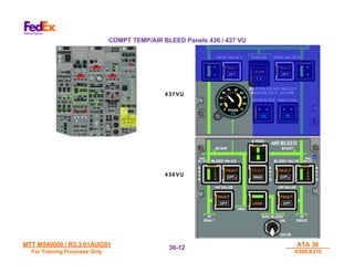 MTT M540000 / R3.3 01AUG01
MTT M540000 / R3.3 01AUG01
For Training Purposes Only
For Training Purposes Only
ATA 36
ATA 36
A300/A310
A300/A310
36-
36-12
12
COMPT TEMP/AIR BLEED Panels 436 / 437 VU
436VU
437VU
 