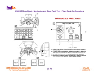 MTT M540000 / R3.3 01AUG01
MTT M540000 / R3.3 01AUG01
For Training Purposes Only
For Training Purposes Only
ATA 36
ATA 36
A300/A310
A300/A310
36-
36-79
79
A300/A310 Air Bleed - Monitoring and Bleed Fault Test - Flight Deck Configurations
MAINTENANCE PANEL 471VU
 