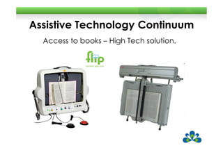 Assistive Technology Continuum
  Access to books – High Tech solution.
 