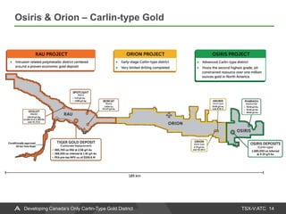 TSX-V:ATC
Osiris & Orion – Carlin-type Gold
14Developing Canada’s Only Carlin-Type Gold District
 
