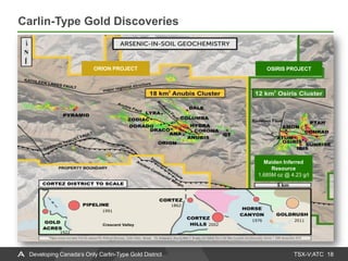 TSX-V:ATC
Carlin-Type Gold Discoveries
18Developing Canada’s Only Carlin-Type Gold District
Maiden Inferred
Resource
1.685M oz @ 4.23 g/t
1922
1991
1862
2002
1976 2011
OSIRIS PROJECTORION PROJECT
 