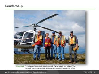 TSX-V:ATC
Leadership
3Developing Canada’s Only Carlin-Type Gold District
From L-R: Doug Goss (Chairman), Julia Lane (VP, Exploration), Ian Talbot (COO),
Ed Cope (Technical Advisor) and Graham Downs (President & CEO)
 