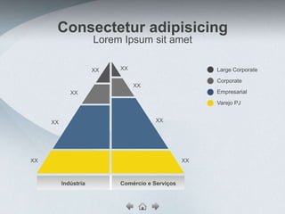 Consectetur adipisicing
               Lorem Ipsum sit amet

               XX   XX                  Large Corporate
                                        Corporate
                         XX
          XX                            Empresarial
                                        Varejo PJ


     XX                       XX




XX                                 XX
 