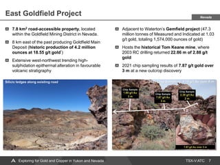 TSX-V:ATC
East Goldfield Project
7
7.8 km2 road-accessible property, located
within the Goldfield Mining District in Nevada.
8 km east of the past producing Goldfield Main
Deposit (historic production of 4.2 million
ounces at 18.55 g/t gold*)
Extensive west-northwest trending high-
sulphidation epithermal alteration in favourable
volcanic stratigraphy
Adjacent to Waterton’s Gemfield project (47.3
million tonnes of Measured and Indicated at 1.03
g/t gold, totaling 1,574,000 ounces of gold)
Hosts the historical Tom Keane mine, where
2003 RC drilling returned 22.86 m of 2.88 g/t
gold
2021 chip sampling results of 7.87 g/t gold over
3 m at a new outcrop discovery
Silicic ledges along existing road 2021 Chip Sampling: 4.16 g/t Au over 8 m
Nevada
Exploring for Gold and Copper in Yukon and Nevada
 