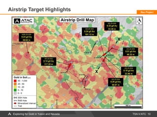 TSX-V:ATC 10
Airstrip Target Highlights Rau Project
Exploring for Gold in Yukon and Nevada
 