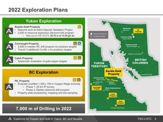 TSX-V:ATC
2022 Exploration Plans
5
Yukon Exploration
BC Exploration
Catch Property
• Systematic evaluation of gold-copper targets
PIL Property
• Evaluate undrilled 1,300 x 750 m Copper Ridge anomaly
• Phase 1: 20 km IP survey
• Phase 2: Maiden diamond drill program
• Property wide prospecting, mapping and soil sampling
7,000 m of Drilling in 2022
Exploring for Copper and Gold in Yukon, BC and Nevada
Connaught Property
• 5,000 m maiden RC drill program on porphyry targets
• Trench 3 additional Cu-Mo ± Au porphyry targets
Rackla Gold Property
• Resume work at Osiris Deposit, Nadaleen Project
• 2,000 m resource expansion diamond drill program
• Step out on OS-18-273: 26.70 m of 12.95 g/t Au
 