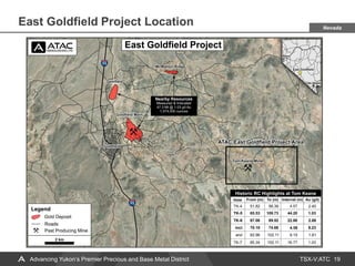TSX-V:ATC
East Goldfield Project Location
19Advancing Yukon’s Premier Precious and Base Metal District
Nevada
 