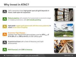 TSX-V:ATC
Why Invest in ATAC?
23
Robust pipeline with projects from grassroots to economic-stage
in multiple jurisdictions...