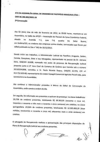 Ata da assembléia geral de credores de pastificio araguaia   2ª convocação