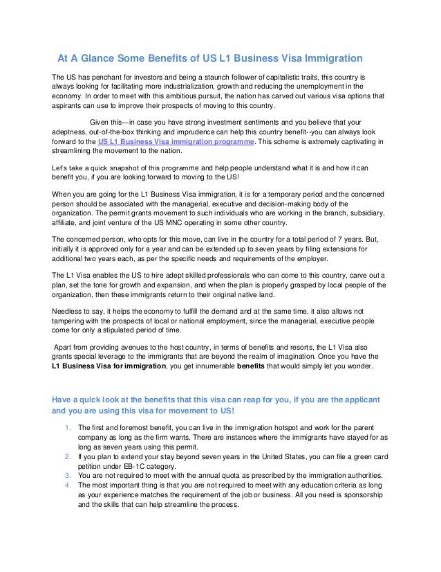 At a glance some benefits of us l1 business visa immigration swati