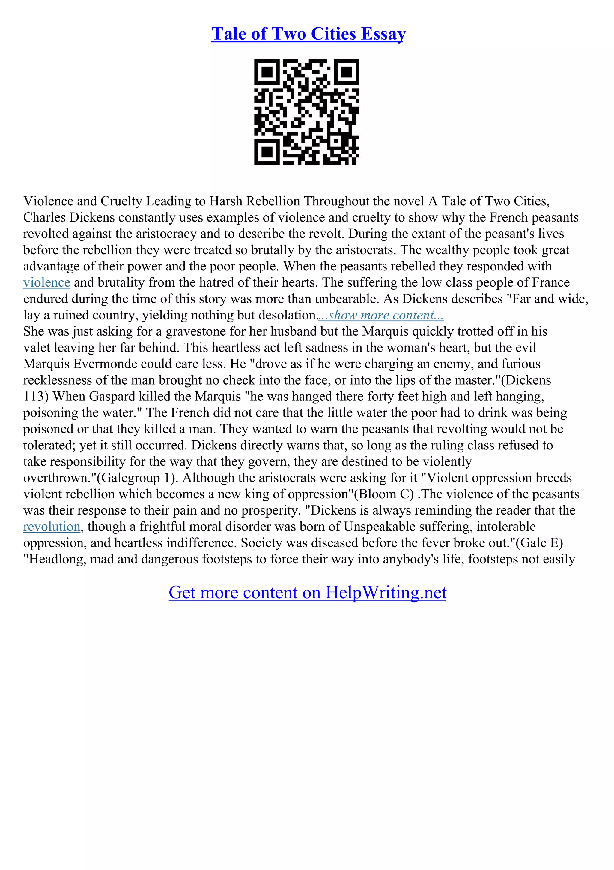 A Tale Of Two Cities Essay | PDF