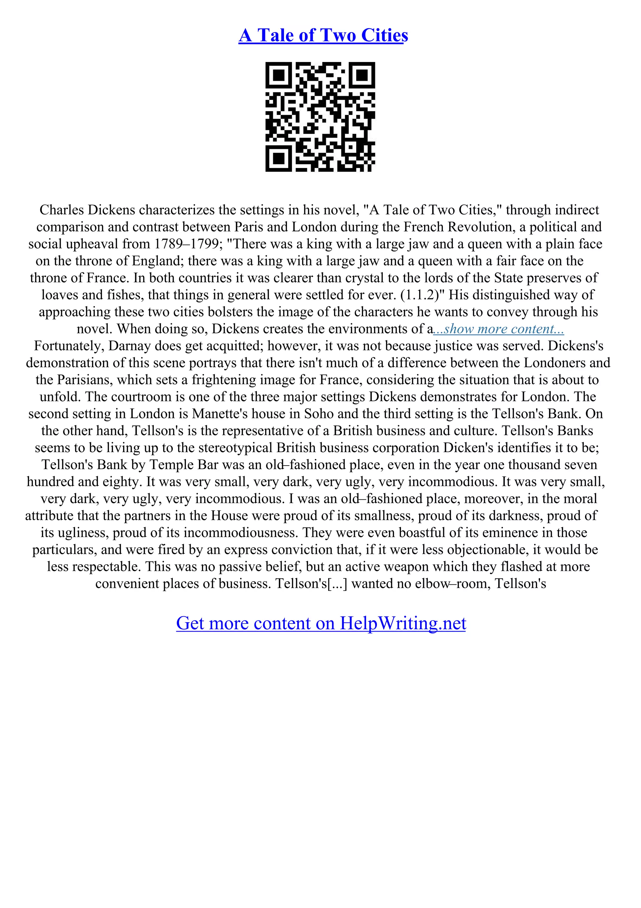 A Tale Of Two Cities Essay | PDF