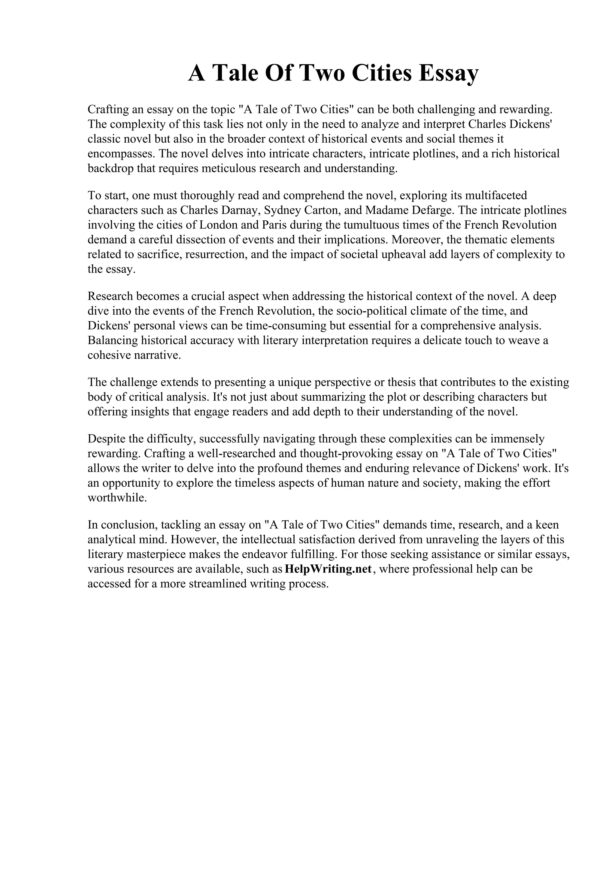 A Tale Of Two Cities Essay | PDF