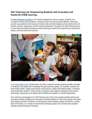 Atal Tinkering Lab: Empowering Students with Innovation and Hands-On ...
