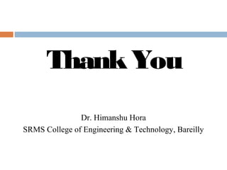 ThankYou
Dr. Himanshu Hora
SRMS College of Engineering & Technology, Bareilly