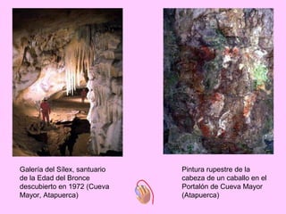Galería del Sílex, santuario
de la Edad del Bronce
descubierto en 1972 (Cueva
Mayor, Atapuerca)

Pintura rupestre de la
cabeza de un caballo en el
Portalón de Cueva Mayor
(Atapuerca)

 