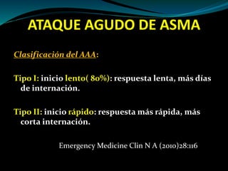 ATAQUE AGUDO DE ASMA
En el departamento de emergencia:
*Categorizar la condición inicial del paciente
*Realizar el diagnós...