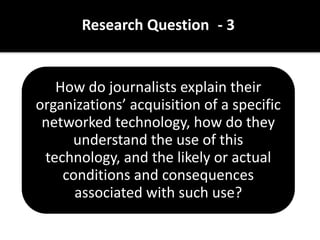 How do journalists explain their
organizations’ acquisition of a specific
networked technology, how do they
understand the...
