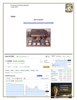 Montalvo cruz Brayan Alejandro
Grupo: 2471
Anexos
Atari en quiebra
https://www.youtube.com/watch?v=ySuVT7uF39M
 
