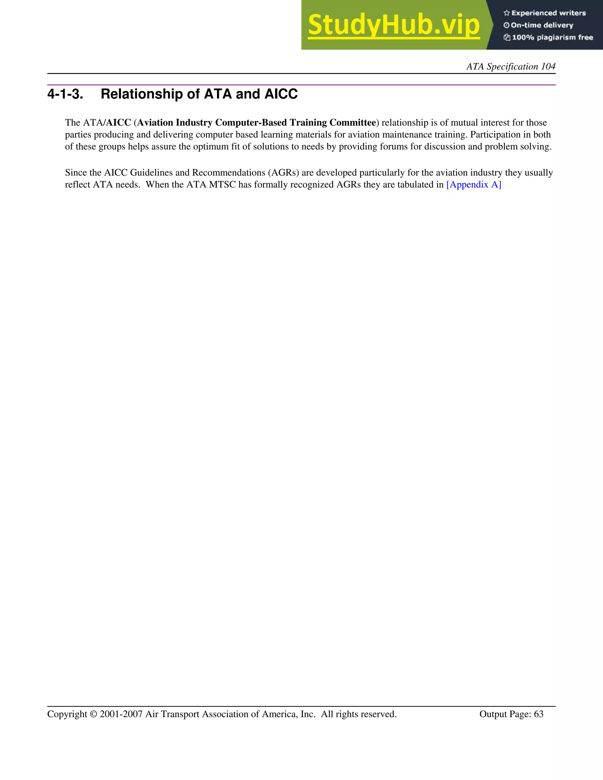 ATA Specification 104 Guidelines For Aircraft Maintenance Training | PDF