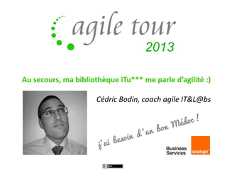 Au secours, ma bibliothèque iTu*** me parle d’agilité :)
Cédric Bodin, coach agile IT&L@bs

 