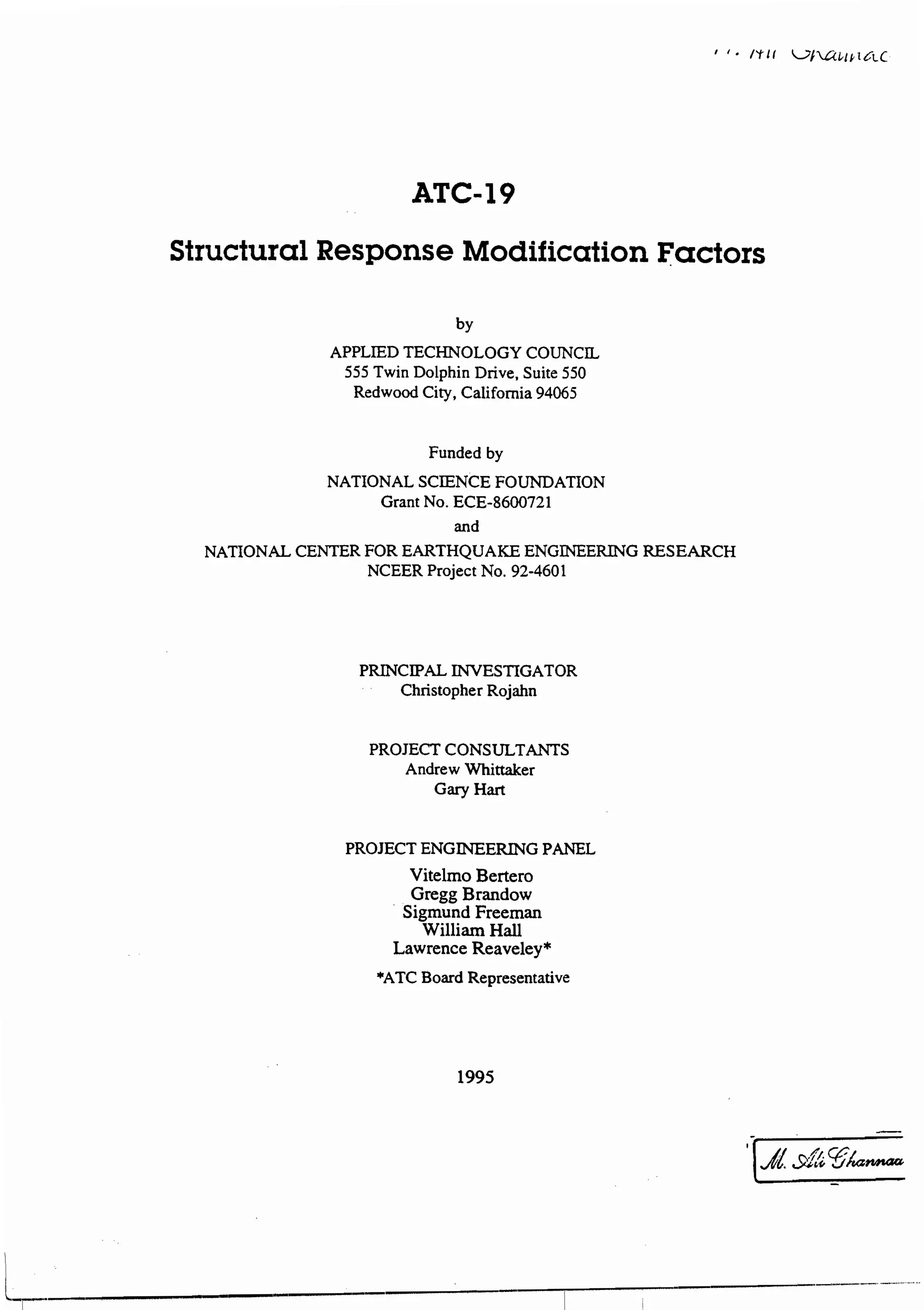 Atc 19 structural response modification factor by applied technology ...