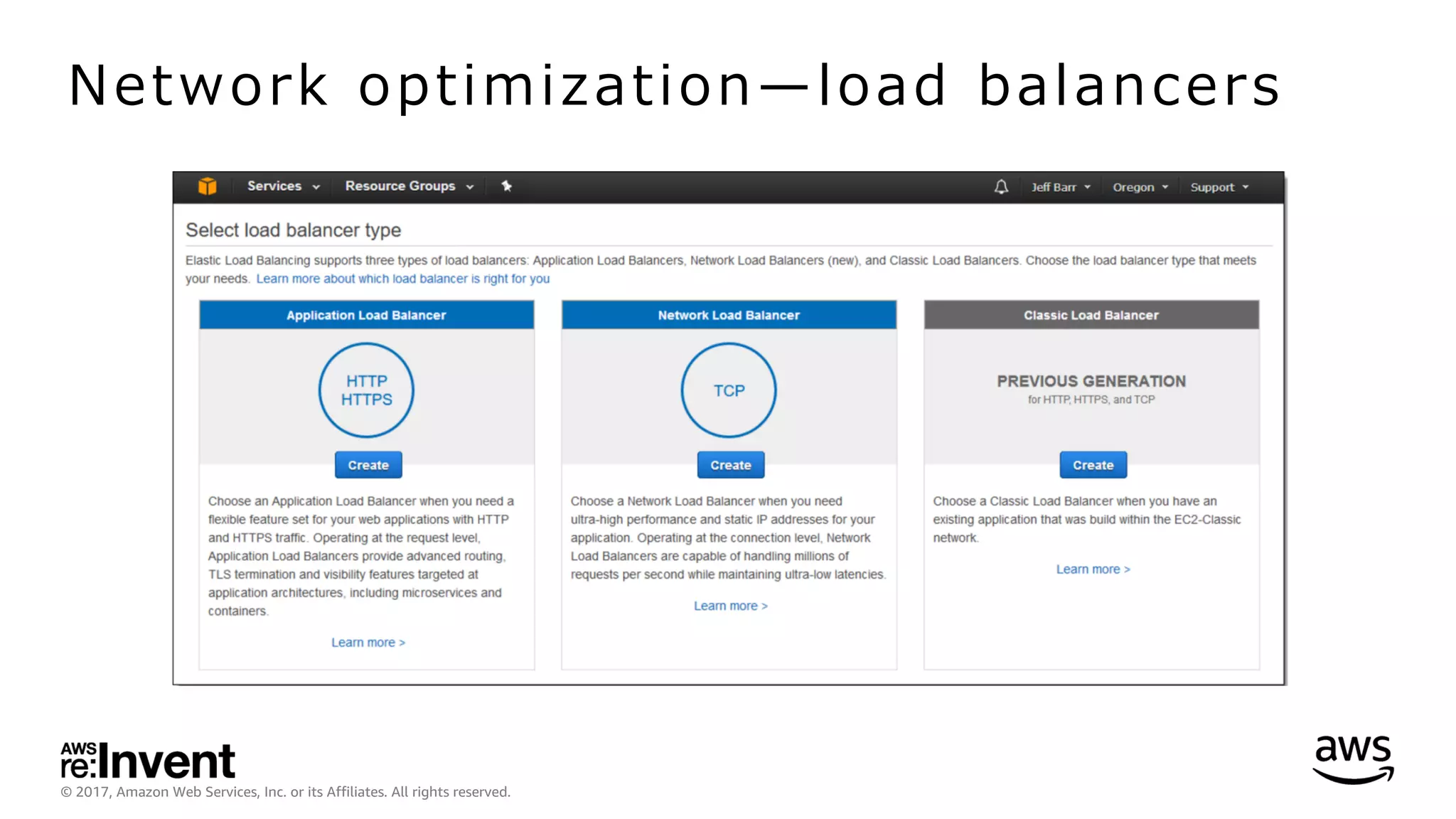 © 2017, Amazon Web Services, Inc. or its Affiliates. All rights reserved.
Network optimization̶load balancers
 