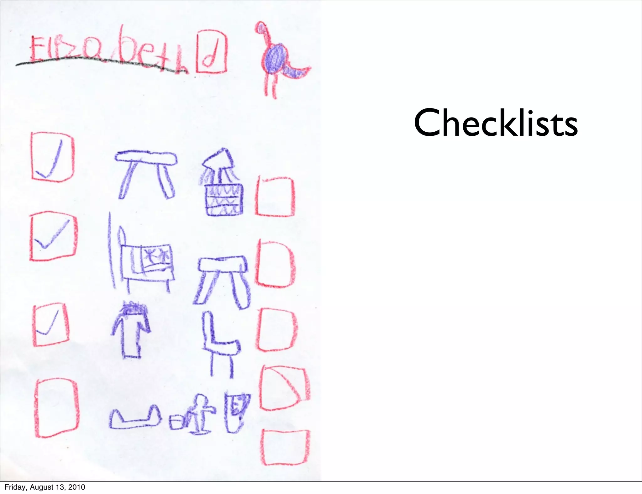 Checklists




Friday, August 13, 2010
 