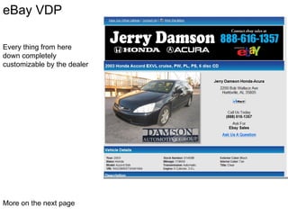eBay VDP  Every thing from here down completely customizable by the dealer  More on the next page  
