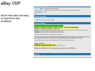 eBay VDP  Much more clear and easy to read terms and conditions  