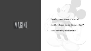 • Do they work more hours?
• Do they have more knowledge?
• How are they diﬀerent?
IMAGINE
 