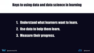 @watershedLRS @degreed
Keys to using data and data science in learning
1. Understand what learners want to learn.
2. Use d...