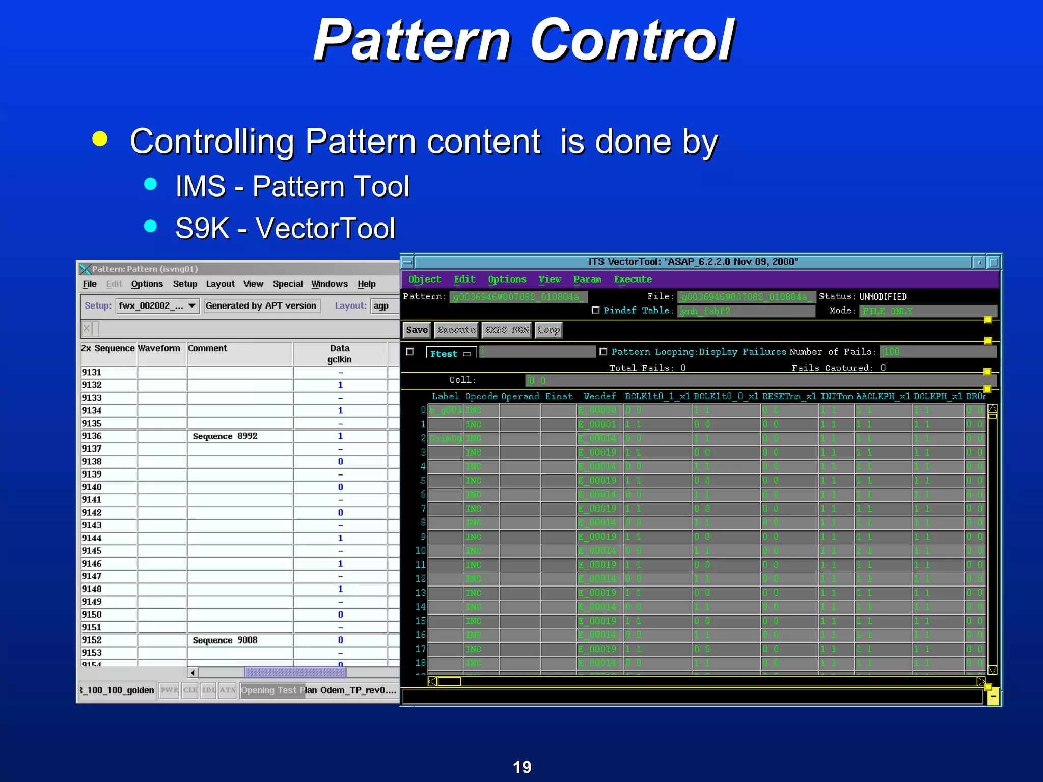 Pattern Control Controlling Pattern content  is done by IMS - Pattern Tool S9K - VectorTool 