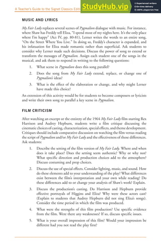 A TEACHER S GUIDE TO THE SIGNET CLASSICS EDITION OF PYGMALION | PDF
