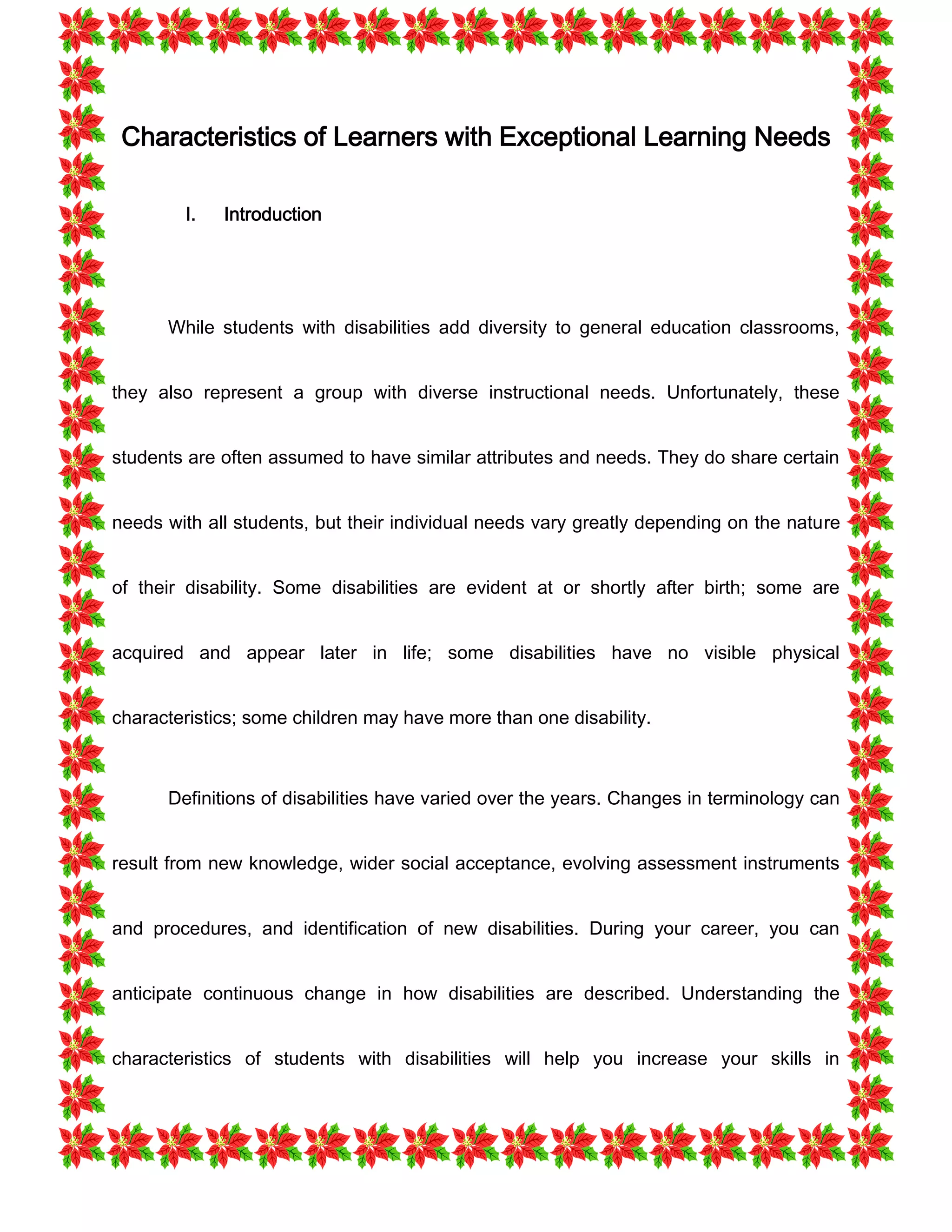 Characteristics of Learners with Exceptional Learning Needs | DOCX