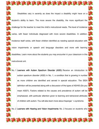Instructural Disability Characteristics of Learners with Exceptional Learning Needs | DOCX